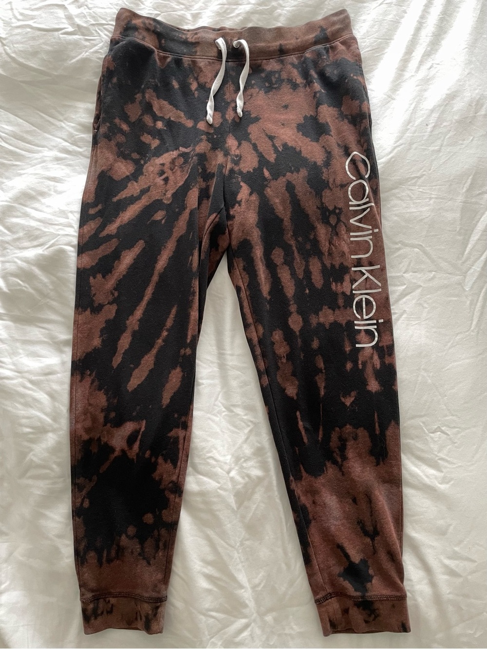 Calvin Klein Women’s Joggers Large Black Brown Bleach Tie-Dye